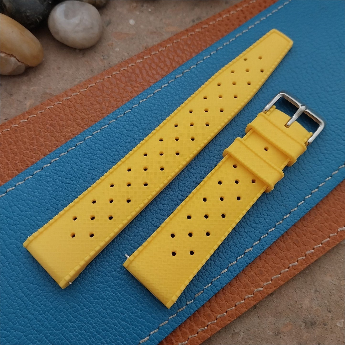 20mm FKM Yellow Tropical Divers Watch Strap QR Spring Bars & Polished Buckle