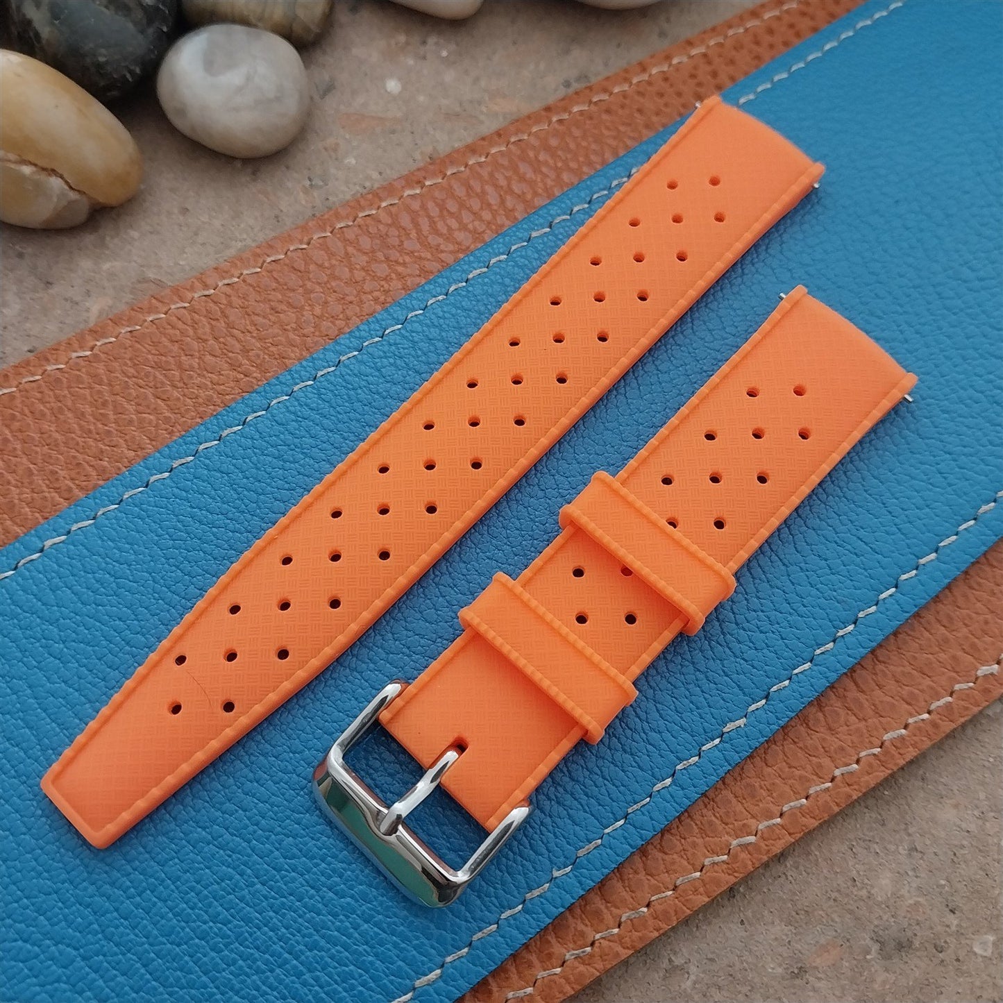 20mm FKM Orange Tropical Divers Watch Strap QR Spring Bars & Polished Buckle