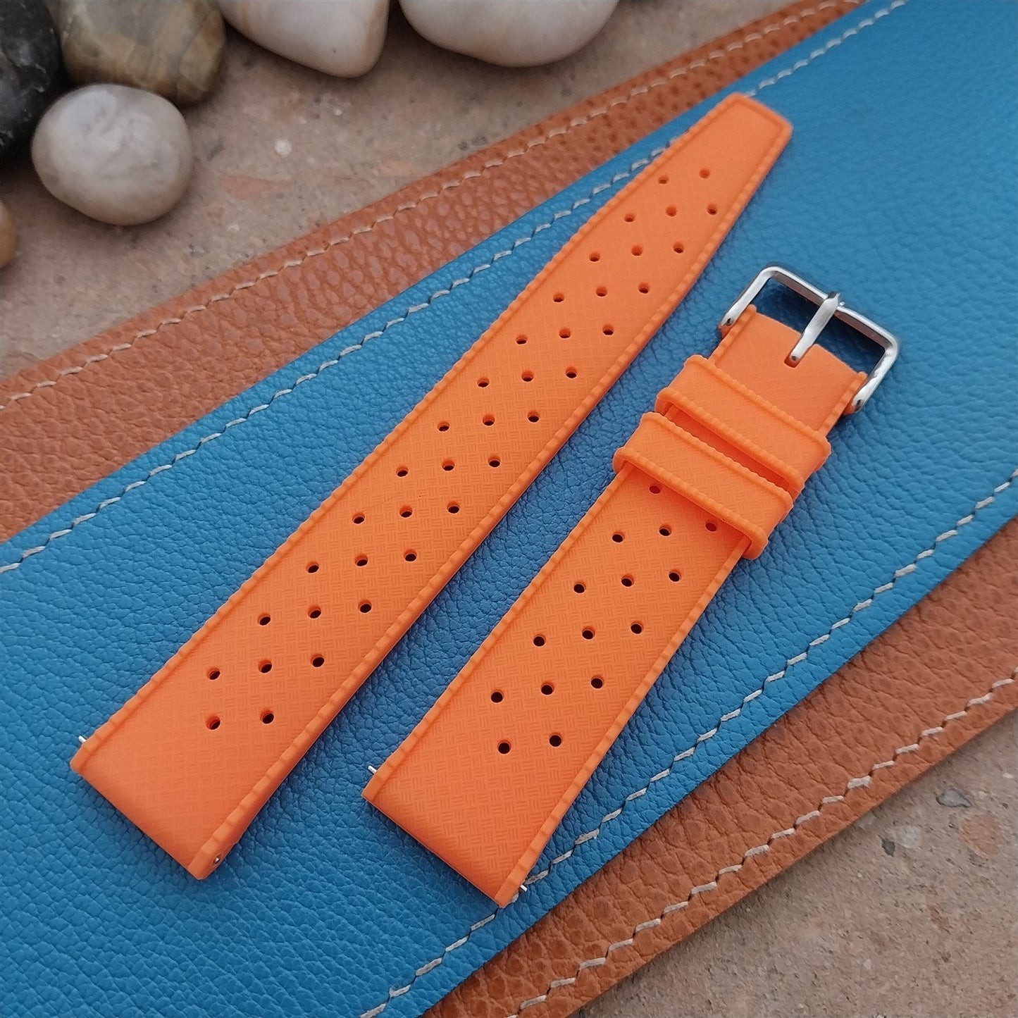 20mm FKM Orange Tropical Divers Watch Strap QR Spring Bars & Polished Buckle