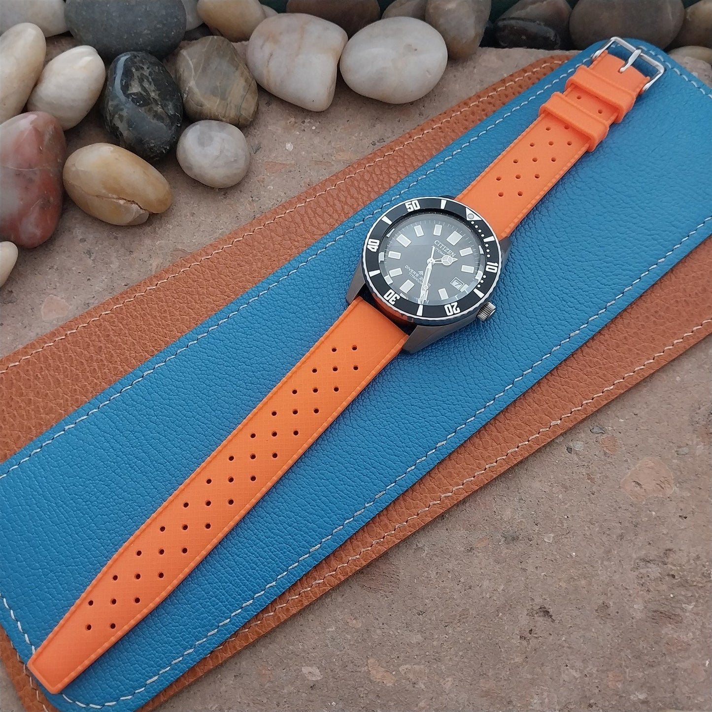 20mm FKM Orange Tropical Divers Watch Strap QR Spring Bars & Polished Buckle