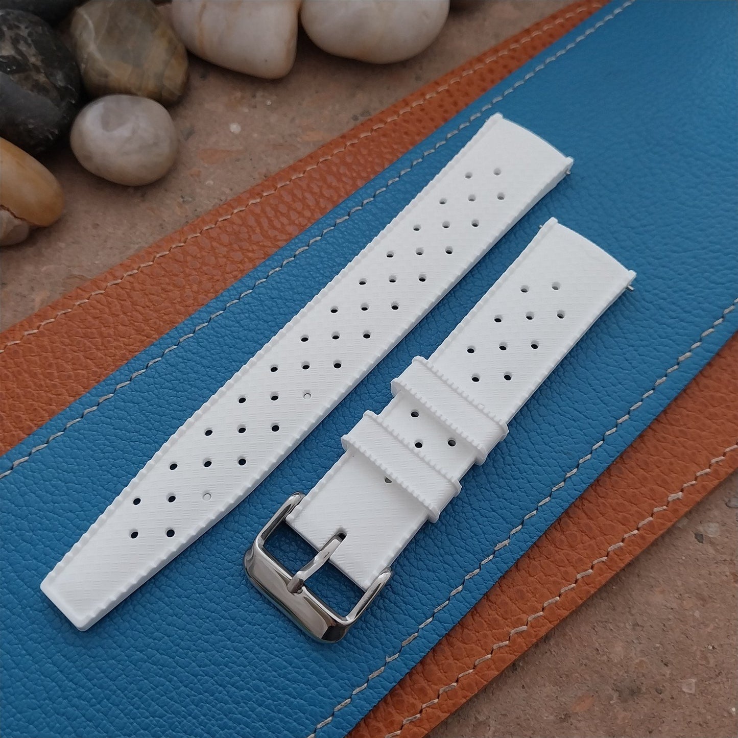 20mm FKM White Tropical Divers Watch Strap QR Spring Bars & Polished Buckle