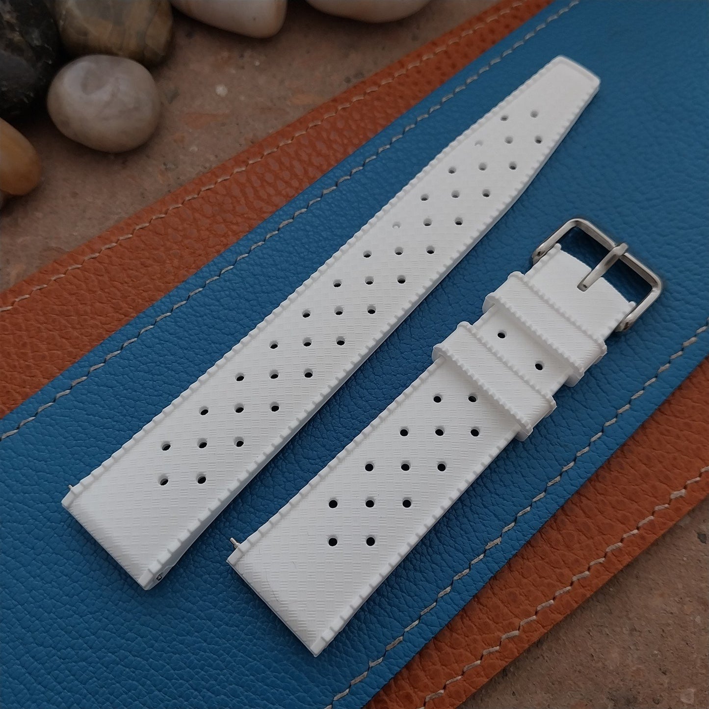 20mm FKM White Tropical Divers Watch Strap QR Spring Bars & Polished Buckle