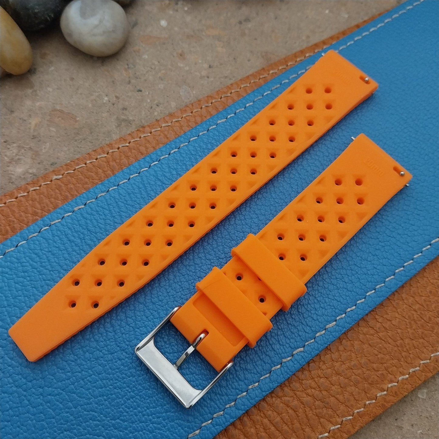 20mm FKM Orange Tropical Divers Watch Strap QR Spring Bars Polished Buckle