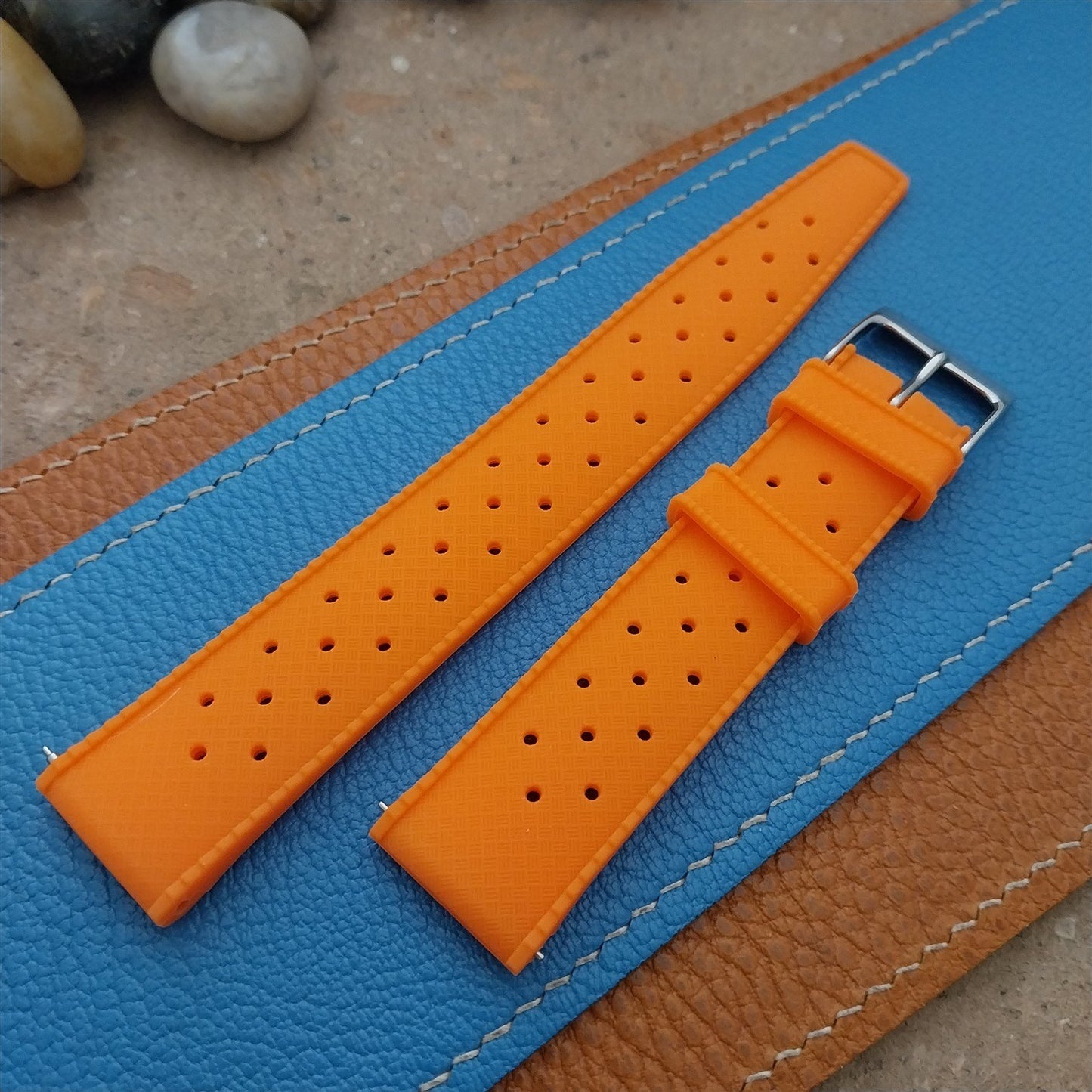 20mm FKM Orange Tropical Divers Watch Strap QR Spring Bars Polished Buckle