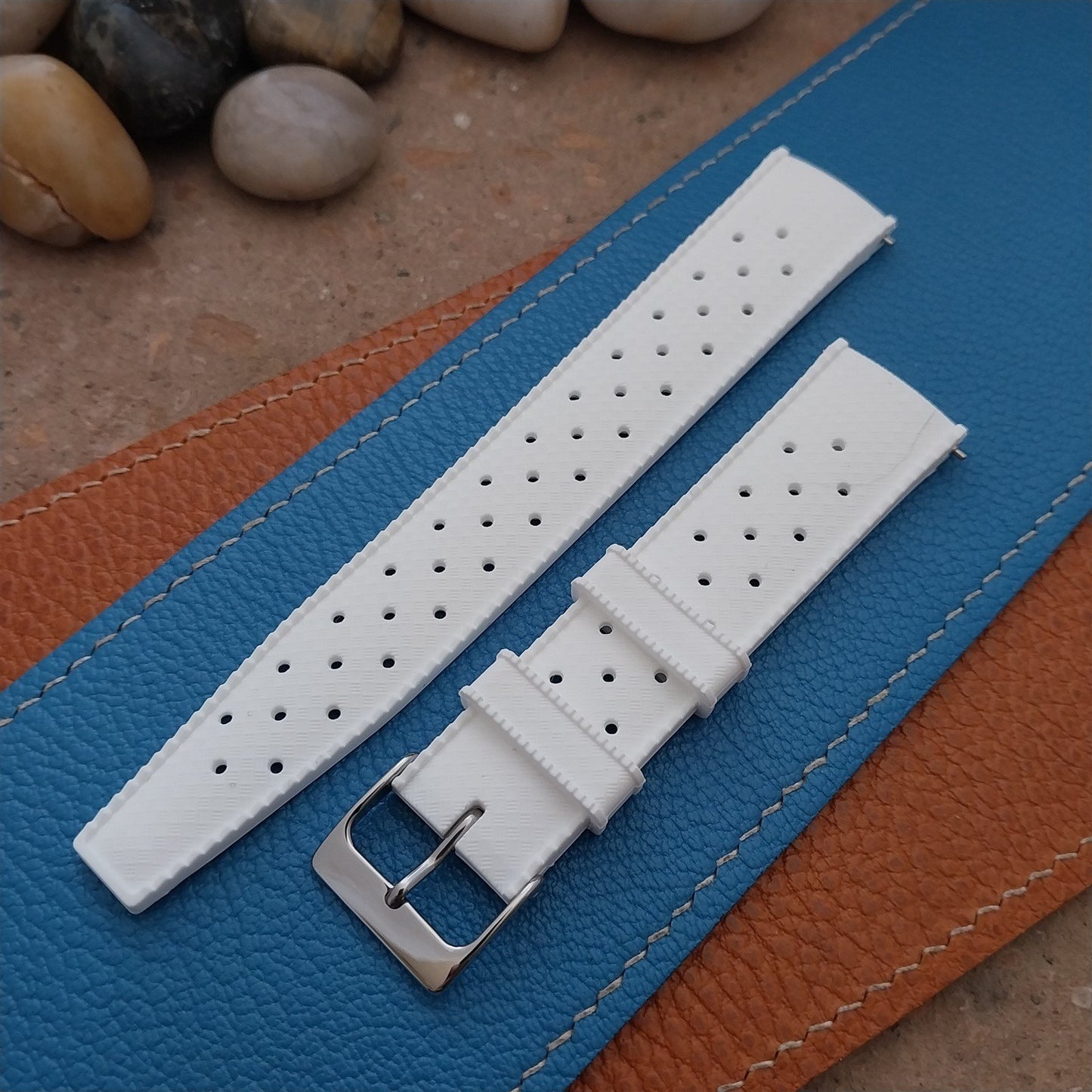 20mm FKM White Tropical Divers Watch Strap QR Spring Bars Polished Buckle