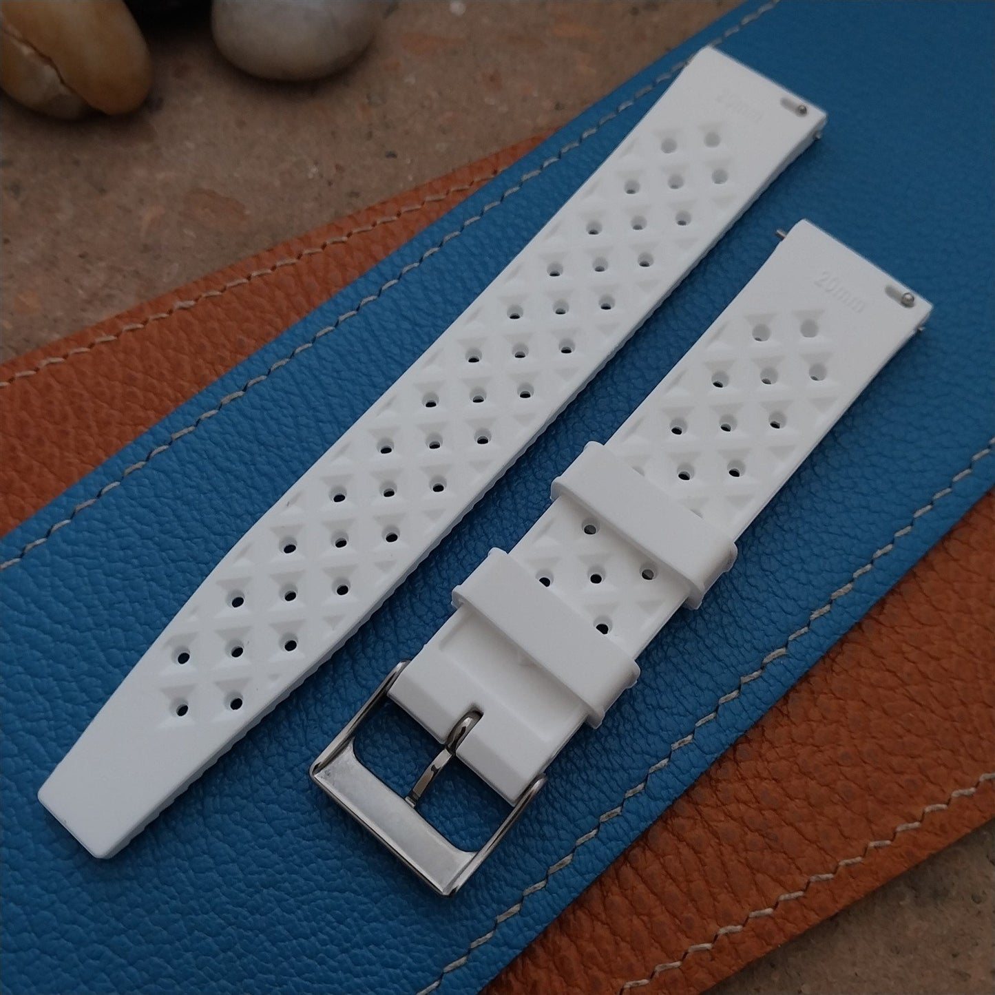 20mm FKM White Tropical Divers Watch Strap QR Spring Bars Polished Buckle