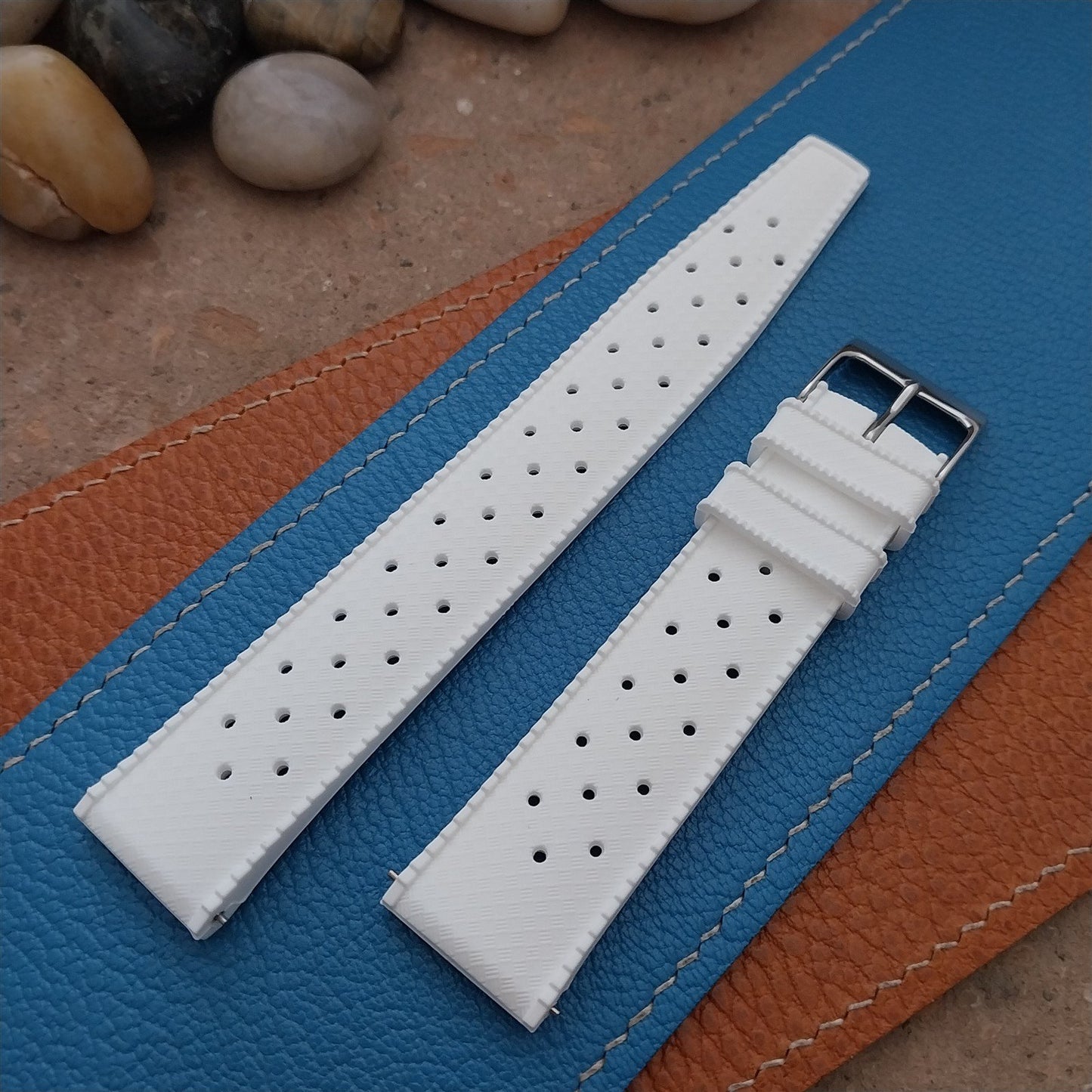 20mm FKM White Tropical Divers Watch Strap QR Spring Bars Polished Buckle