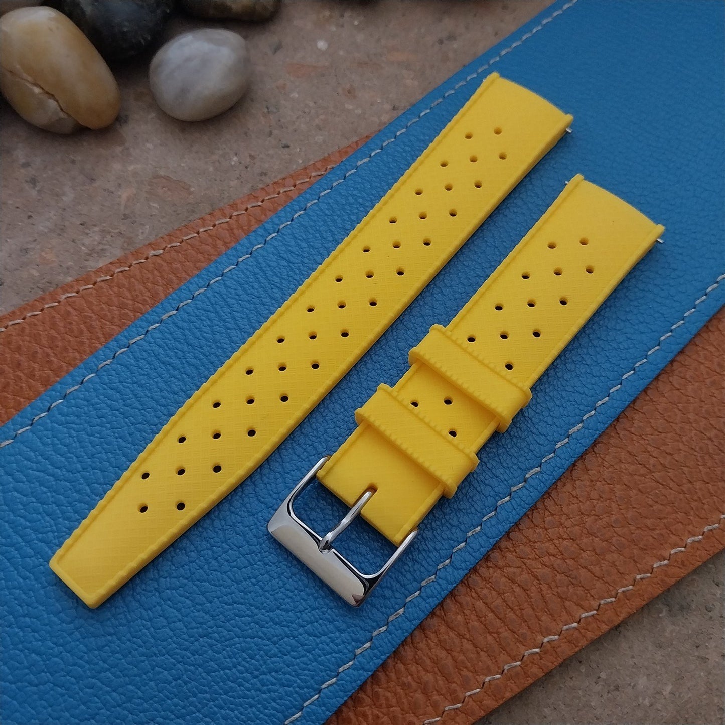 20mm FKM Yellow Tropical Divers Watch Strap QR Spring Bars Polished Buckle