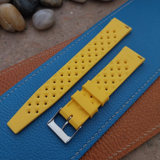 20mm FKM Yellow Tropical Divers Watch Strap QR Spring Bars Polished Buckle