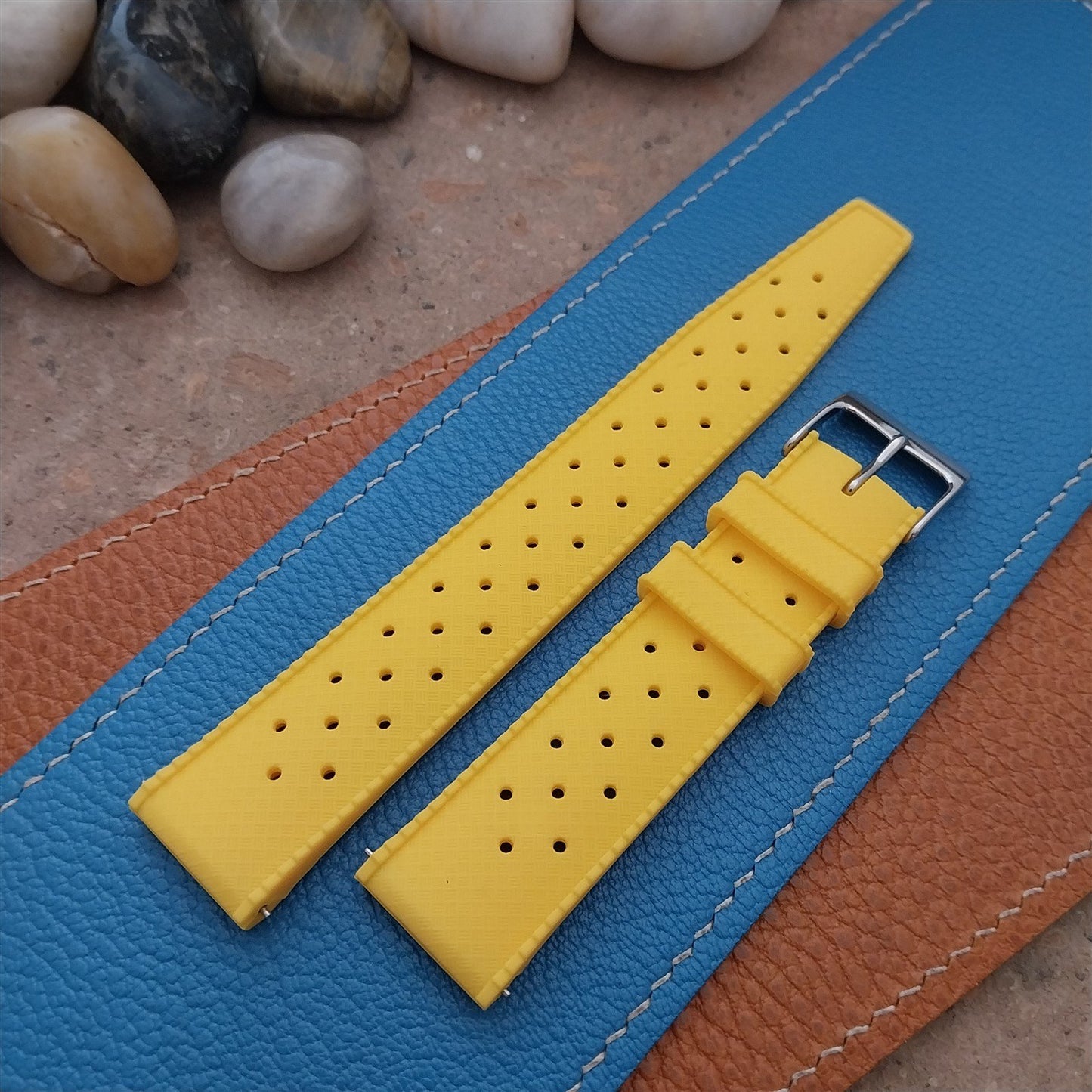 20mm FKM Yellow Tropical Divers Watch Strap QR Spring Bars Polished Buckle