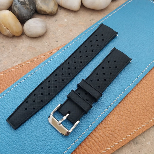 20mm FKM Black Tropical Divers Watch Strap QR Spring Bars Polished Buckle