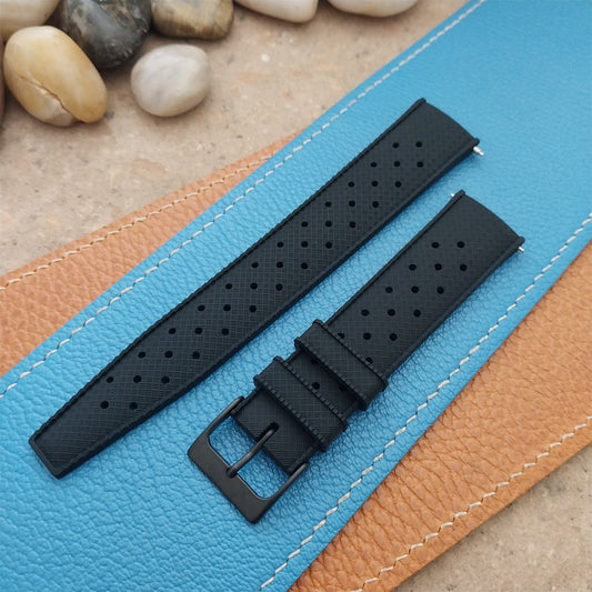 20mm FKM Black Tropical Divers Watch Strap QR Spring Bars Black Stainless Buckle