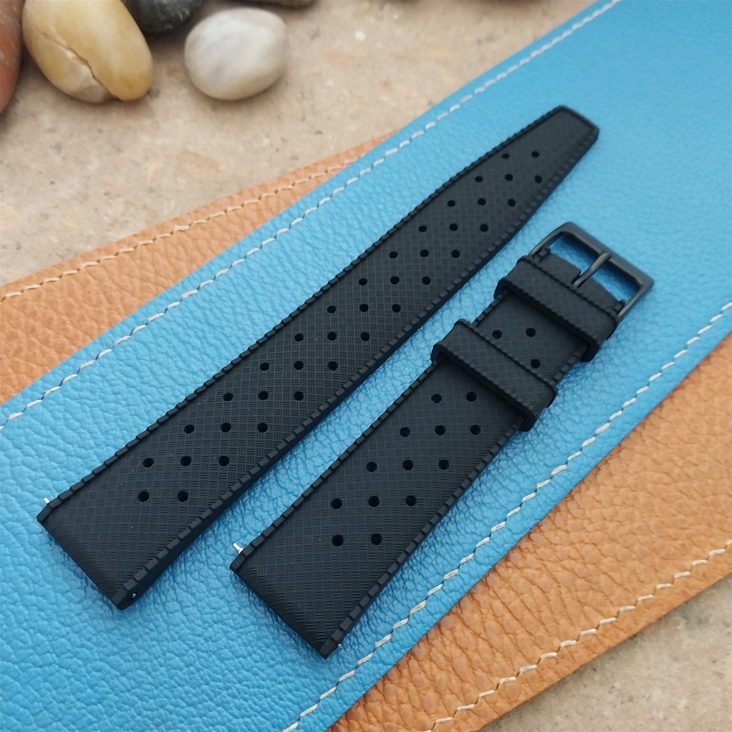 20mm FKM Black Tropical Divers Watch Strap QR Spring Bars Black Stainless Buckle