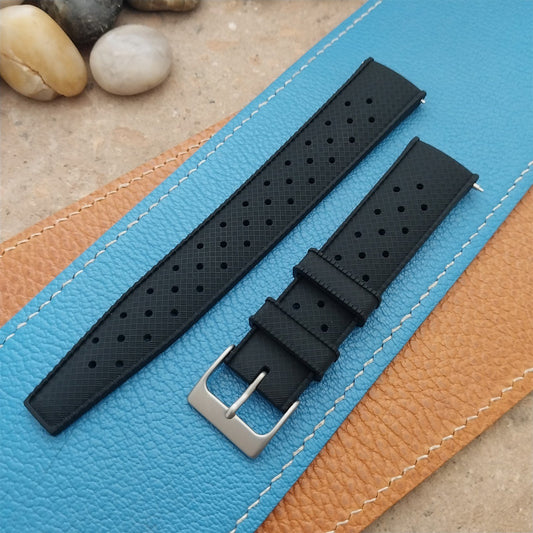 20mm FKM Black Tropical Divers Watch Strap QR Spring Bars Bead Blasted Buckle