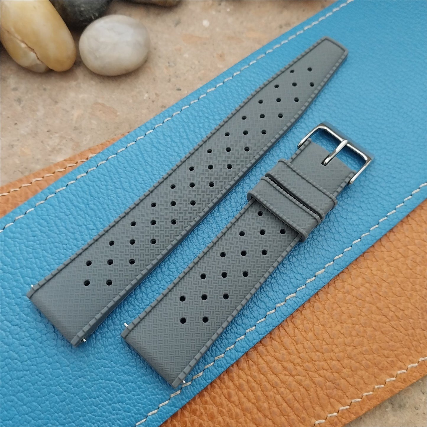 20mm FKM Gray Tropical Divers Watch Strap QR Spring Bars Polished Buckle