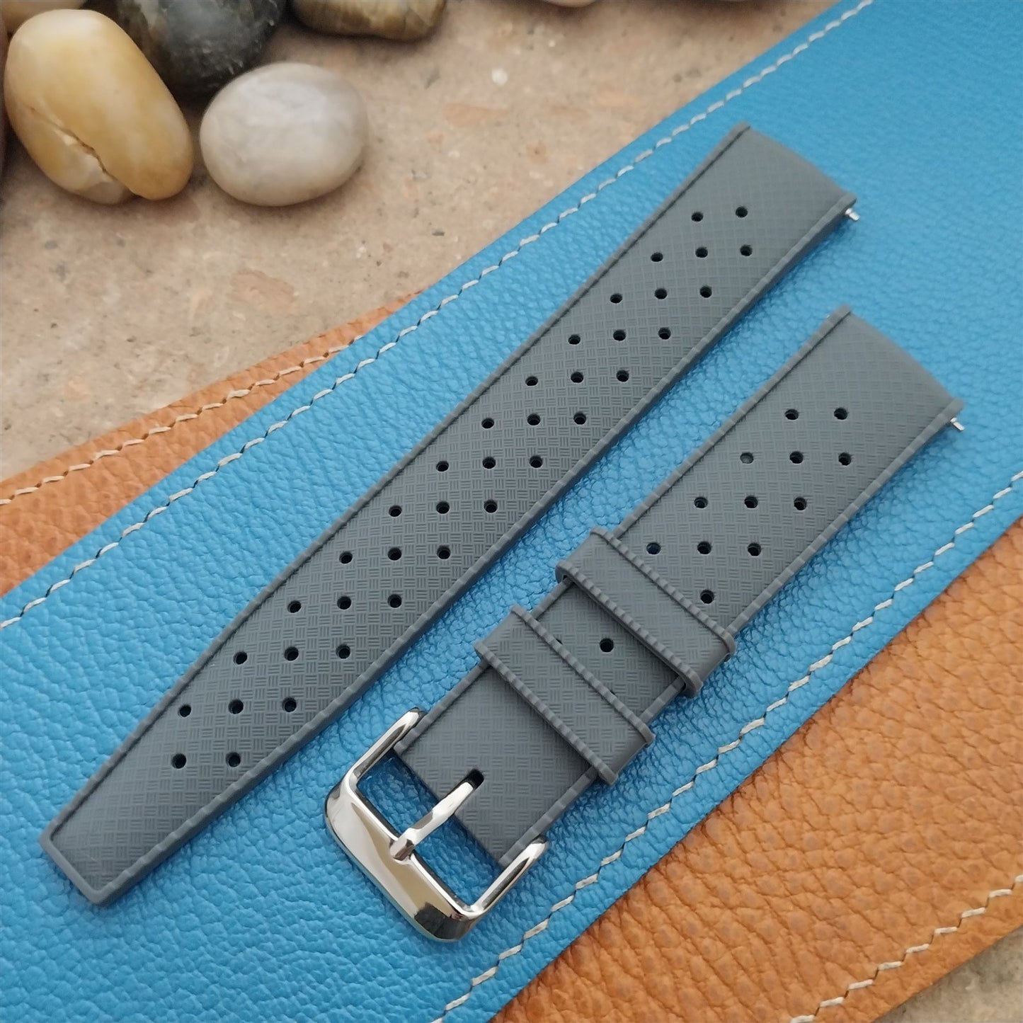 20mm FKM Gray Tropical Divers Watch Strap QR Spring Bars Polished Buckle