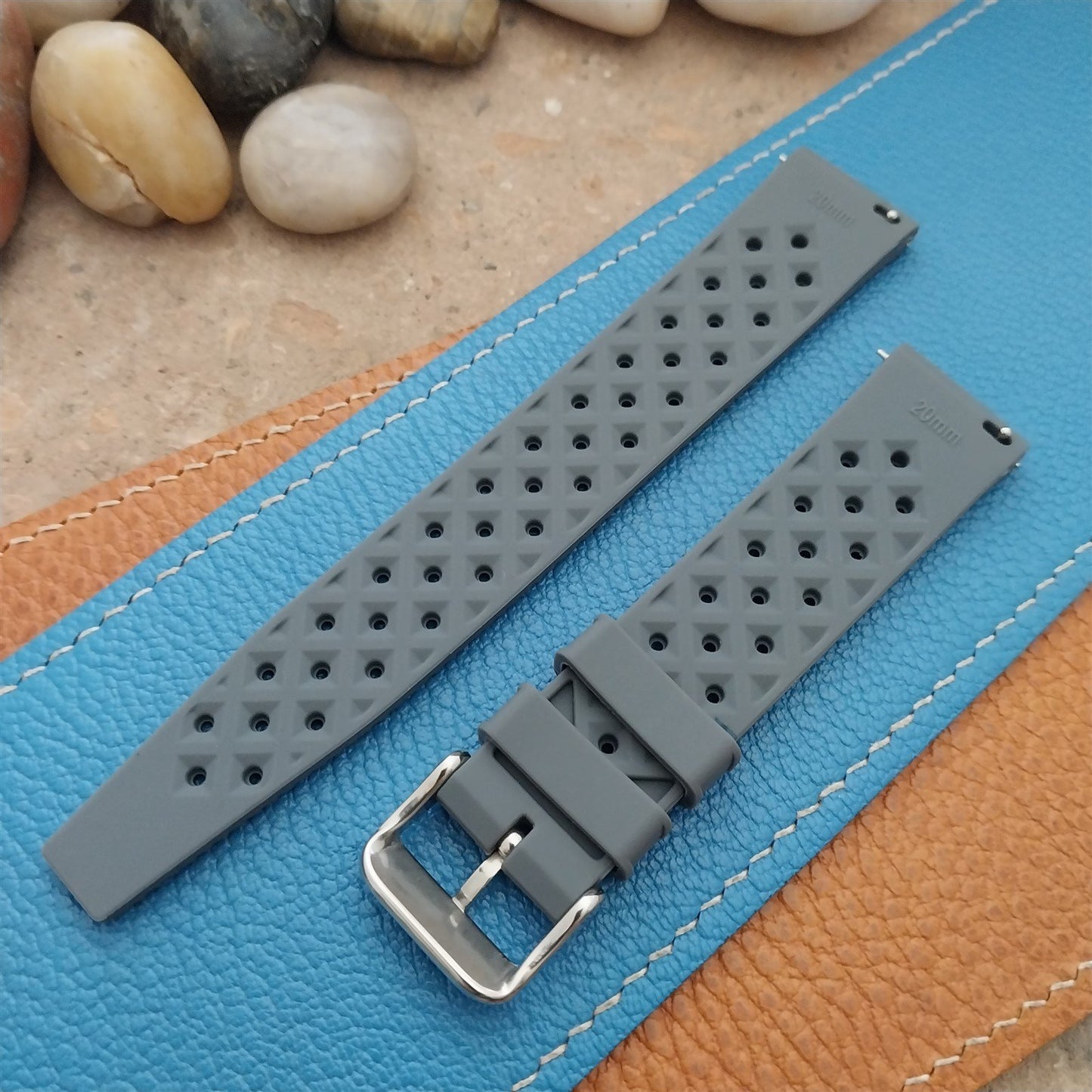 20mm FKM Gray Tropical Divers Watch Strap QR Spring Bars Polished Buckle