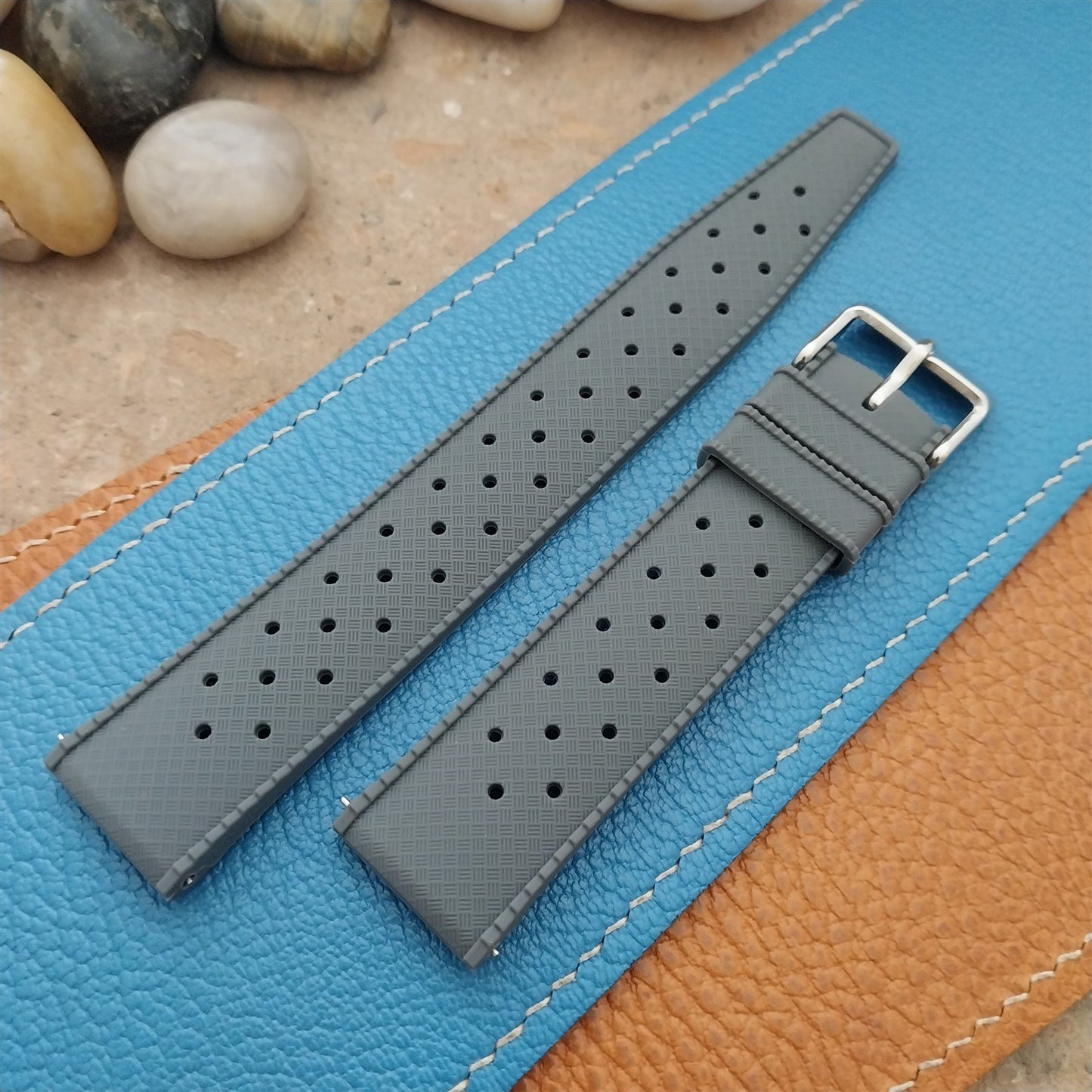 20mm FKM Gray Tropical Divers Watch Strap QR Spring Bars Polished Buckle