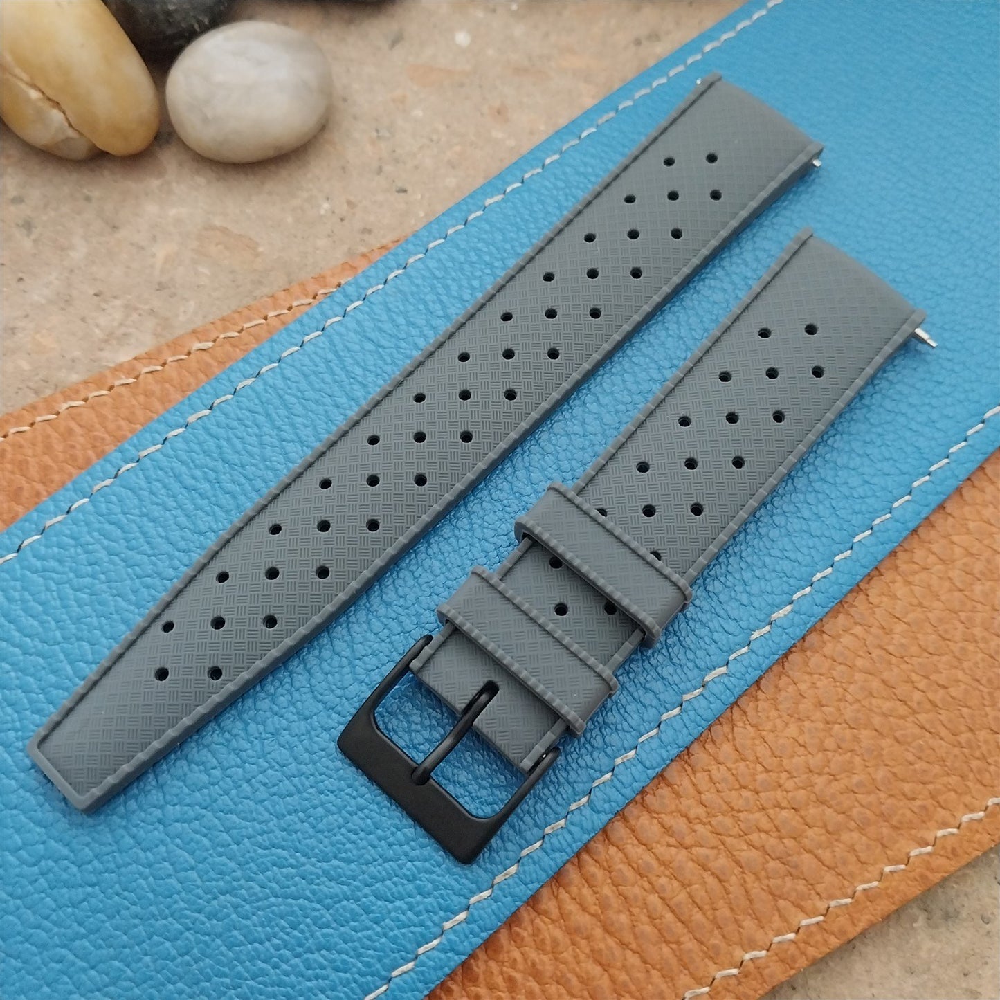 20mm FKM Gray Tropical Divers Watch Strap QR Spring Bars Black Stainless Buckle