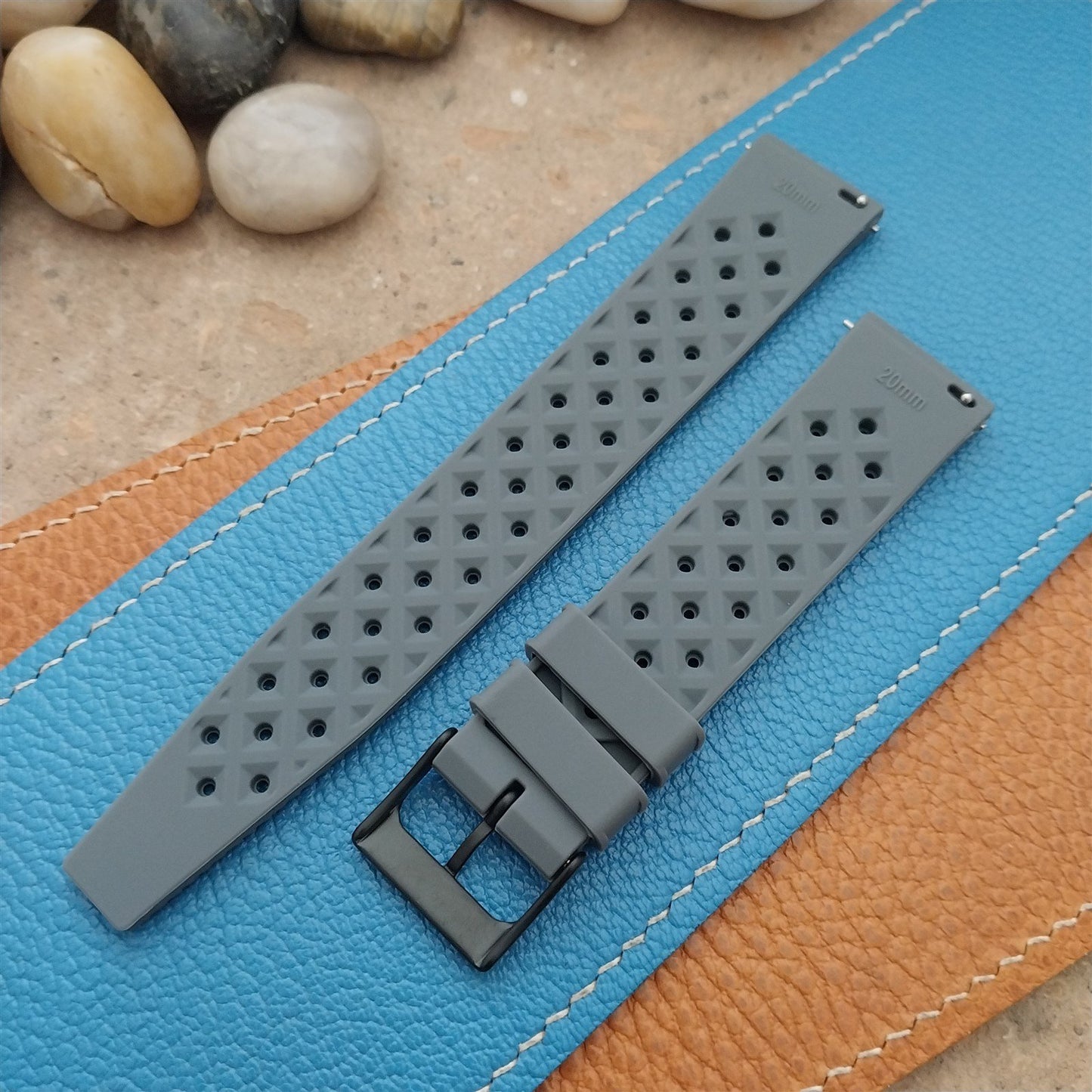 20mm FKM Gray Tropical Divers Watch Strap QR Spring Bars Black Stainless Buckle