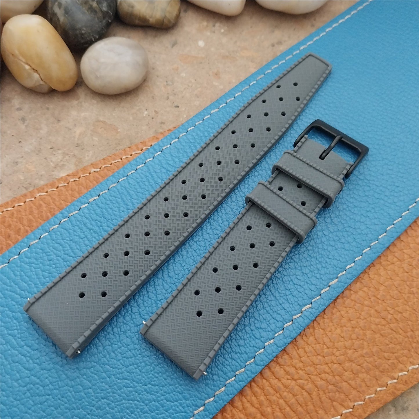 20mm FKM Gray Tropical Divers Watch Strap QR Spring Bars Black Stainless Buckle
