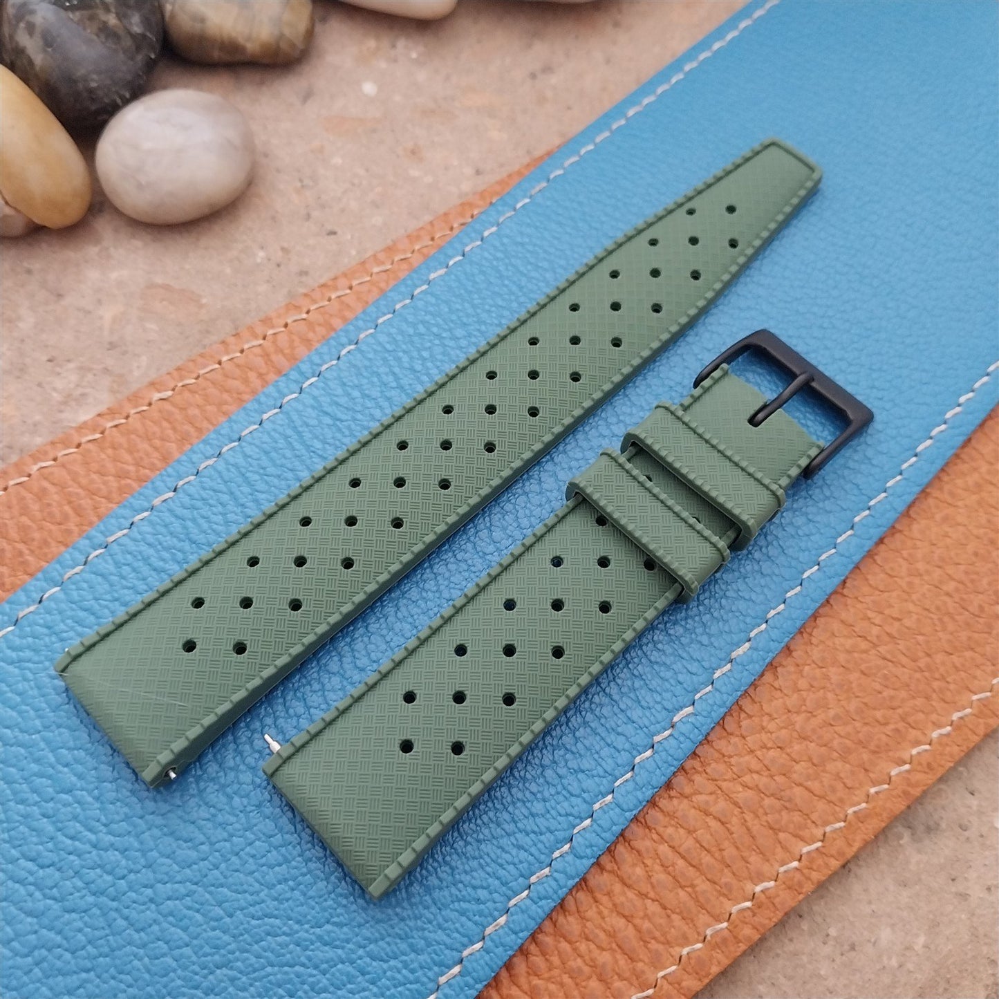 20mm FKM Green Tropical Divers Watch Strap QR Spring Bars Black Stainless Buckle