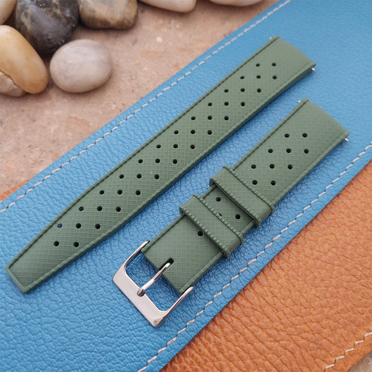 20mm FKM Green Tropical Divers Watch Strap QR Spring Bars Polished Buckle