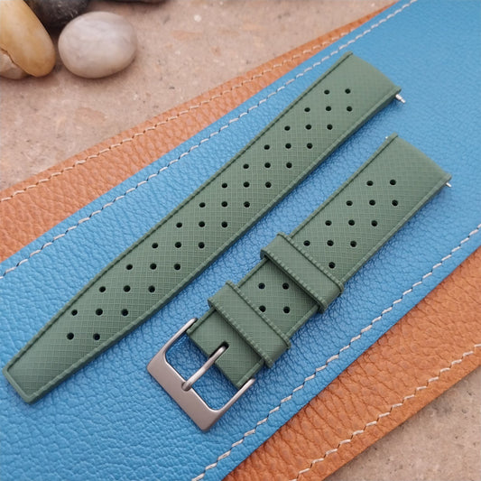 20mm FKM Green Tropical Divers Watch Strap QR Spring Bars Bead Blasted Buckle