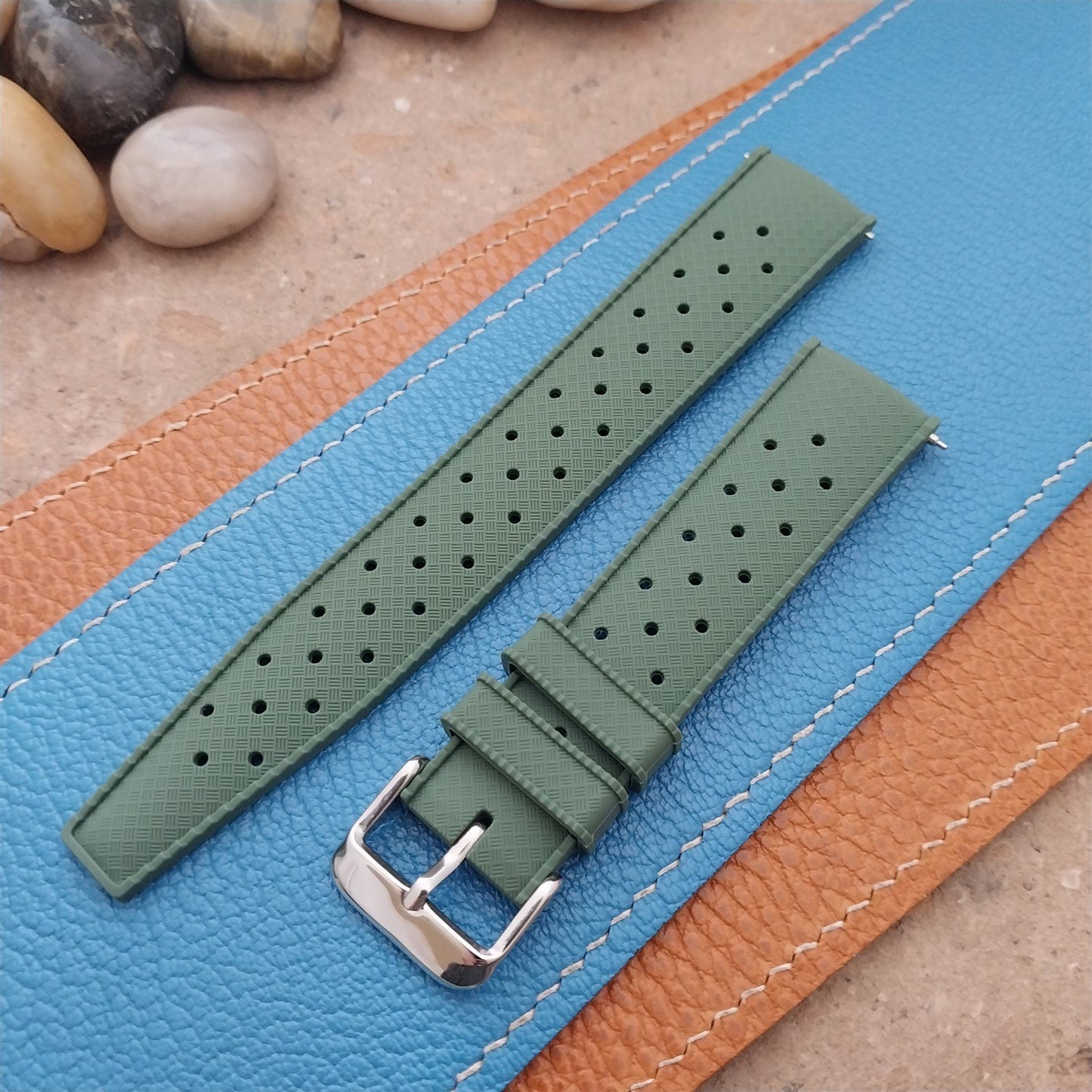 20mm FKM Green Tropical Divers Watch Strap QR Spring Bars Polished Buckle