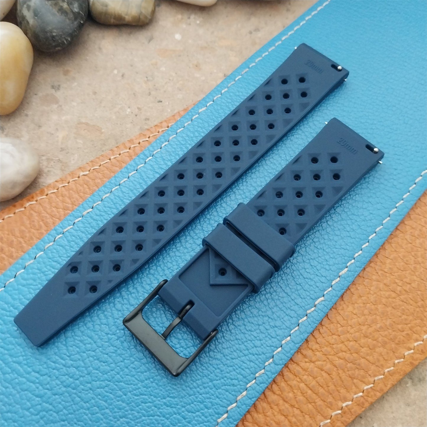 20mm FKM Blue Tropical Divers Watch Strap QR Spring Bars Black Stainless Buckle