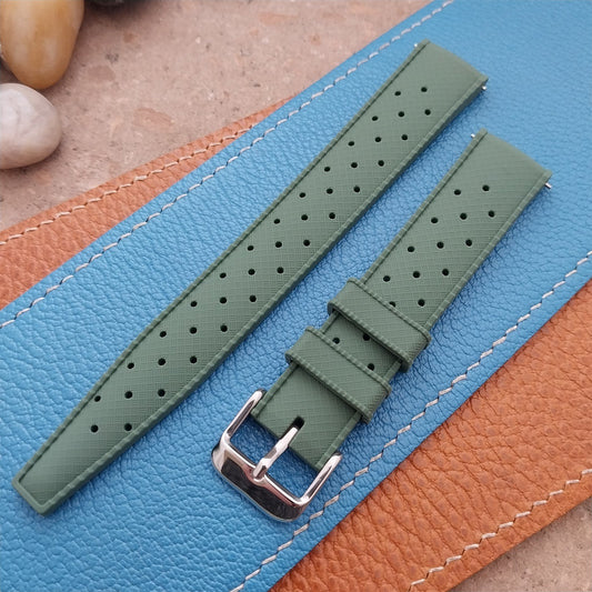 18mm FKM Green Tropical Divers Watch Strap QR Spring Bars Polished Buckle