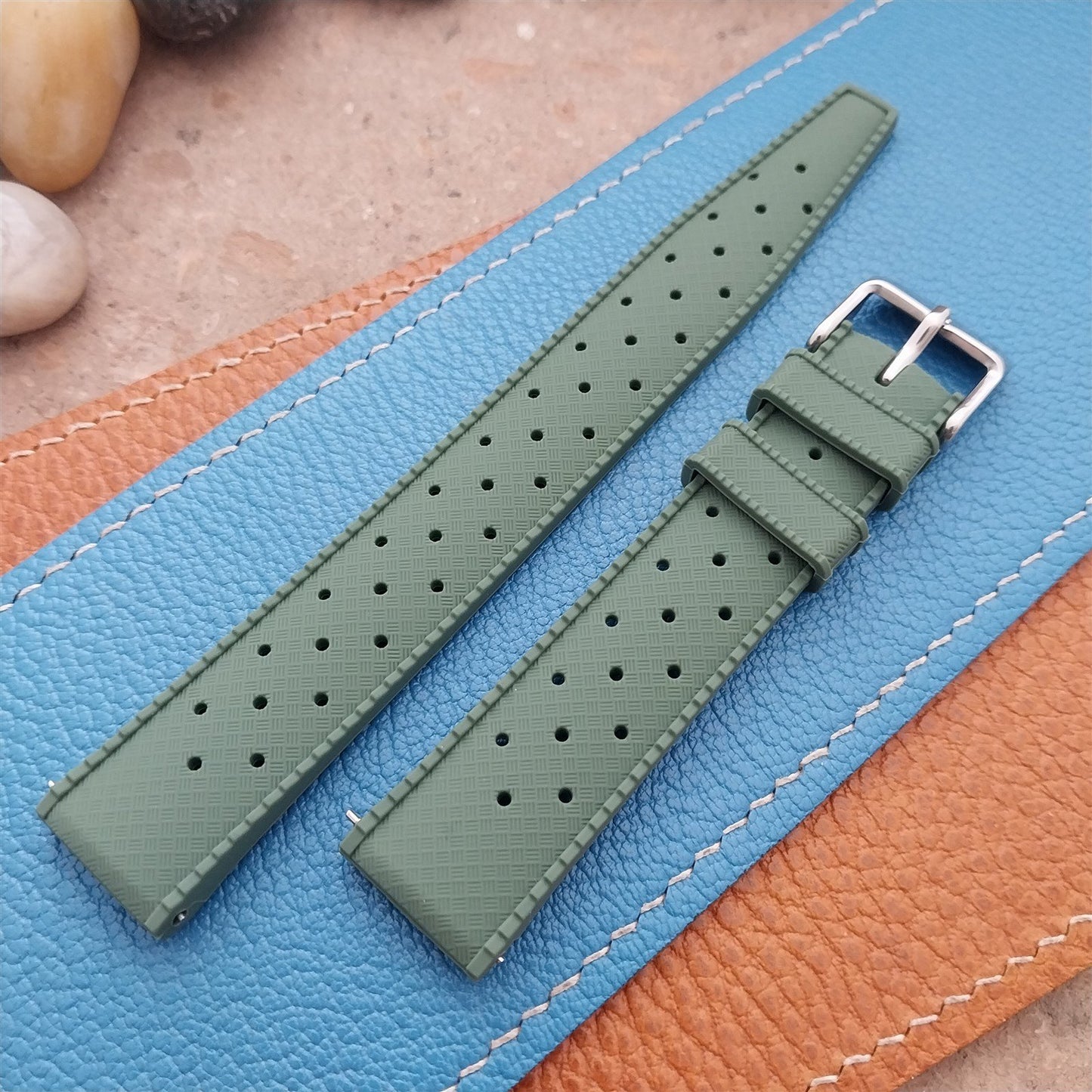 18mm FKM Green Tropical Divers Watch Strap QR Spring Bars Polished Buckle