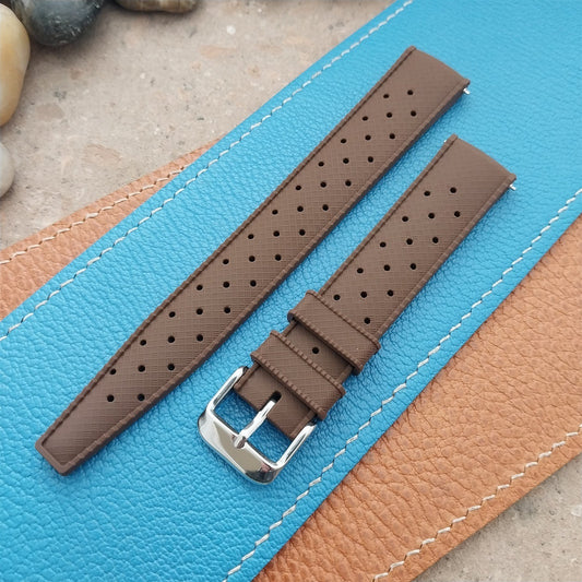 18mm FKM Brown Tropical Divers Watch Strap QR Spring Bars Polished Buckle