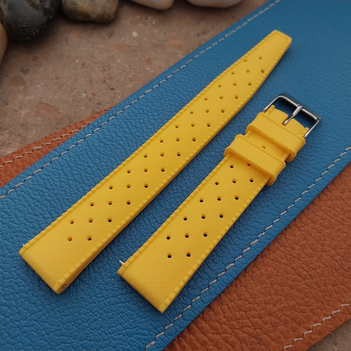 18mm FKM Yellow Tropical Divers Watch Strap QR Spring Bars Polished Buckle