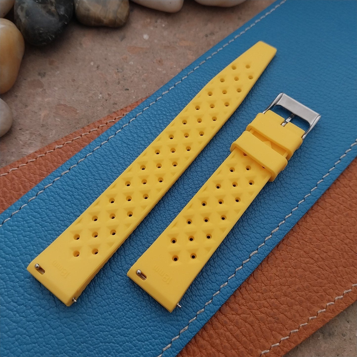 18mm FKM Yellow Tropical Divers Watch Strap QR Spring Bars Polished Buckle