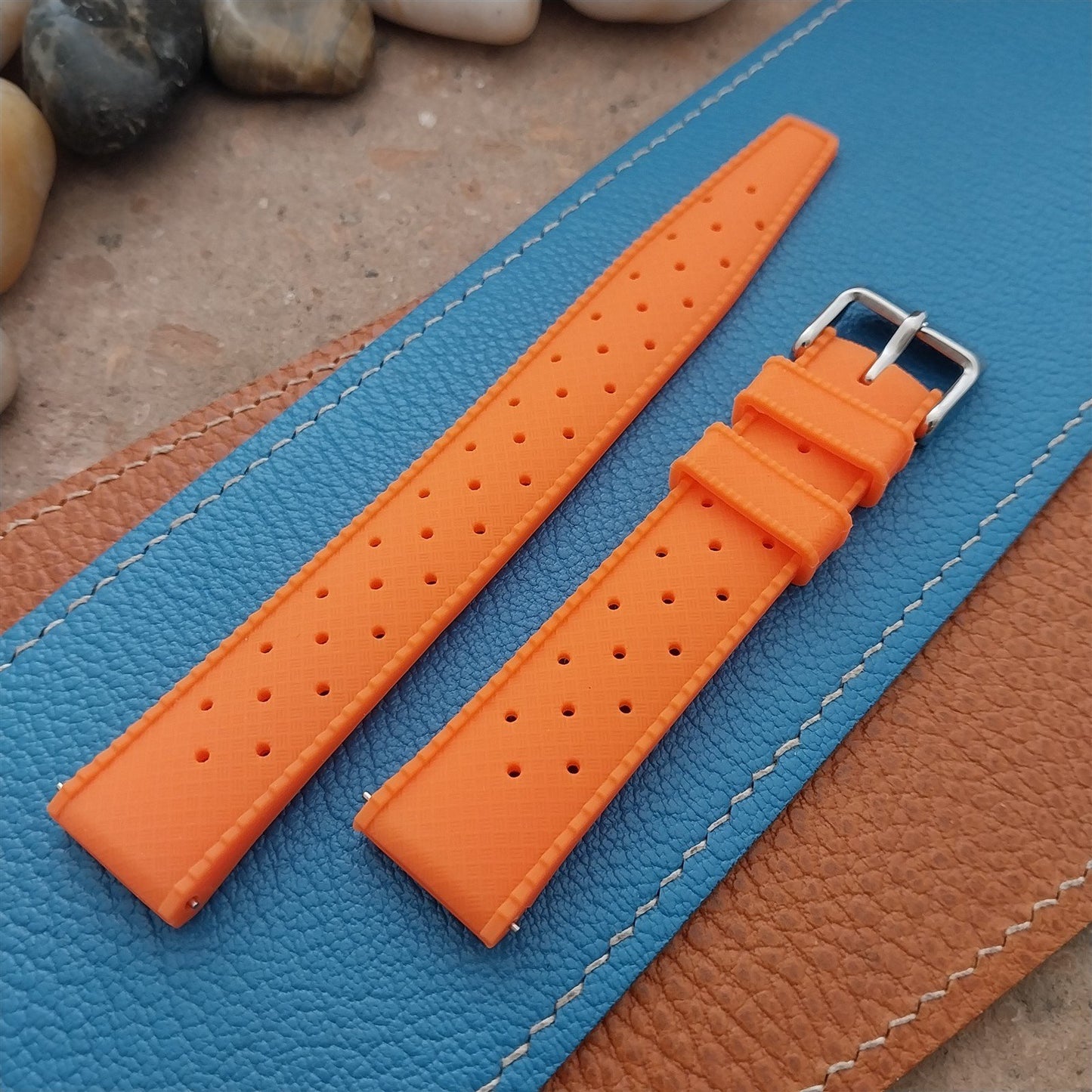 18mm FKM Orange Tropical Divers Watch Strap QR Spring Bars Polished Buckle
