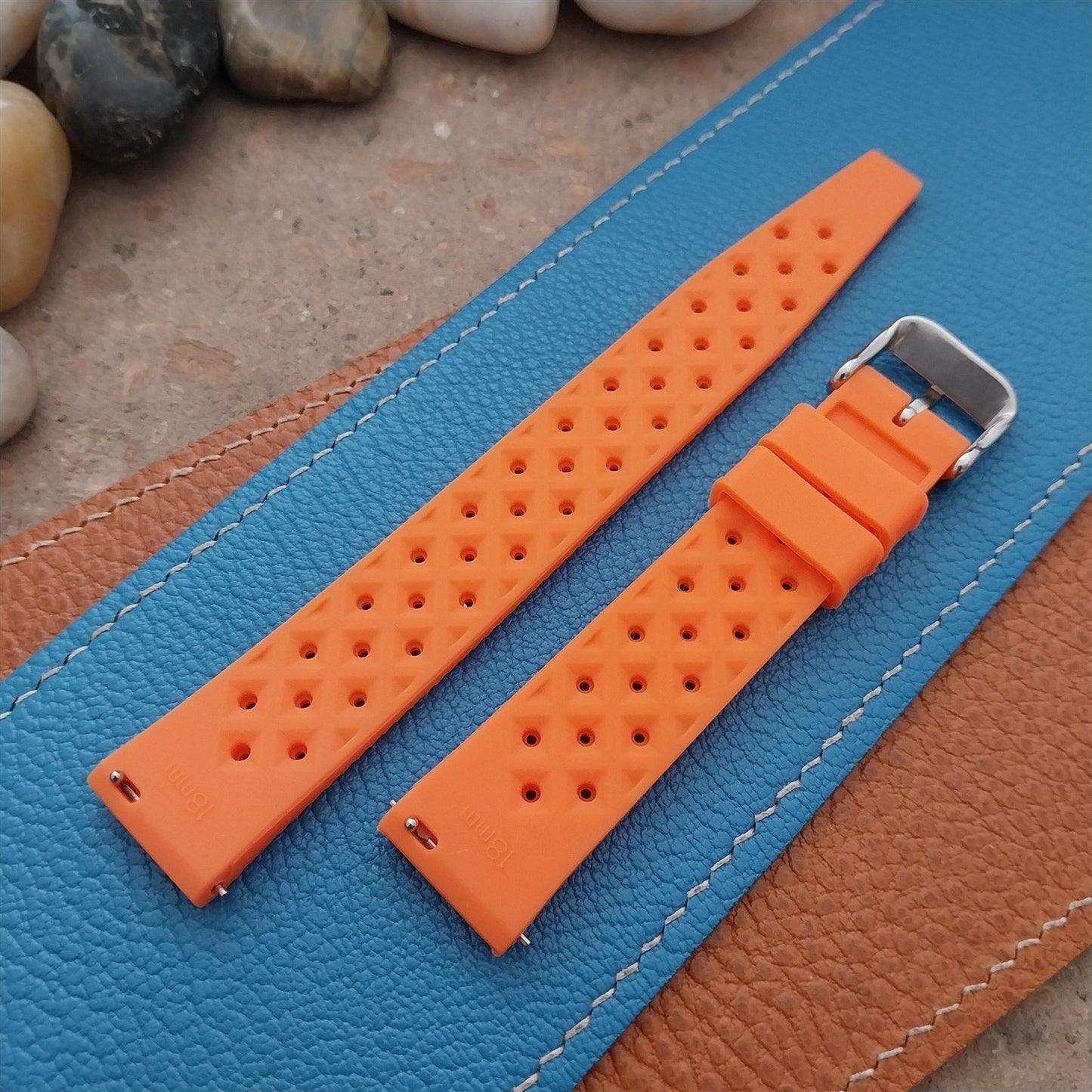 18mm FKM Orange Tropical Divers Watch Strap QR Spring Bars Polished Buckle