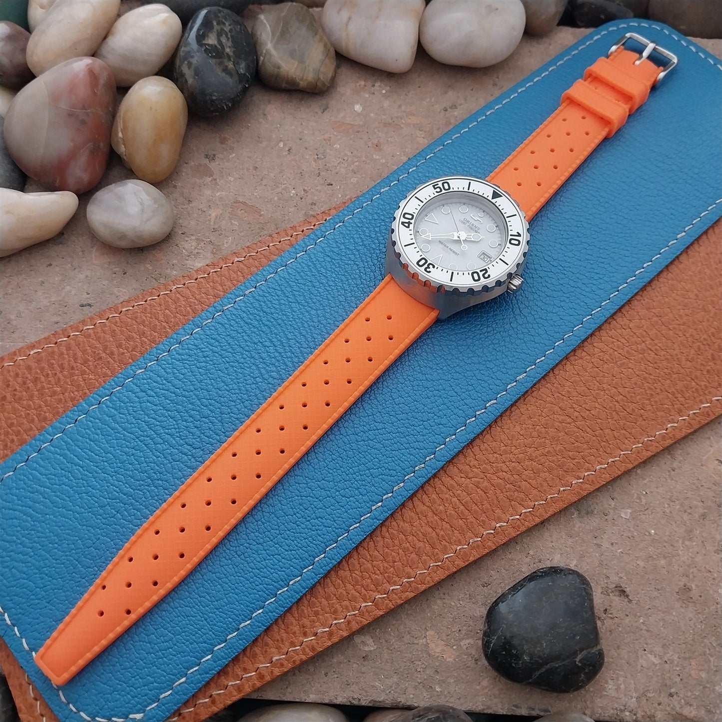 18mm FKM Orange Tropical Divers Watch Strap QR Spring Bars Polished Buckle