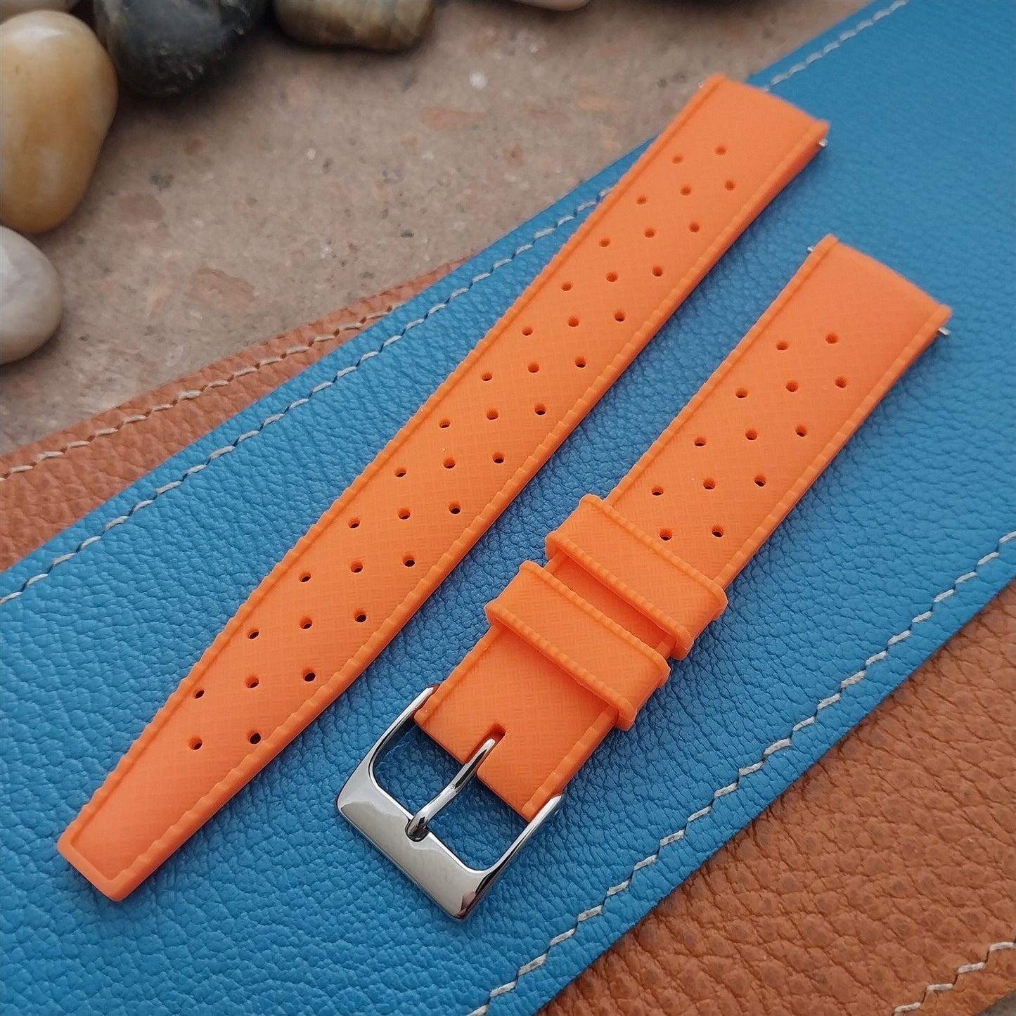 18mm FKM Orange Tropical Divers Watch Strap QR Spring Bars Polished Buckle