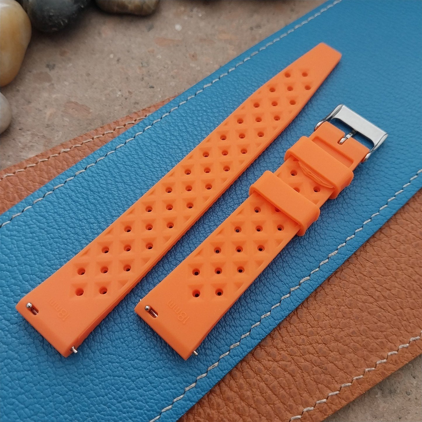 18mm FKM Orange Tropical Divers Watch Strap QR Spring Bars Polished Buckle