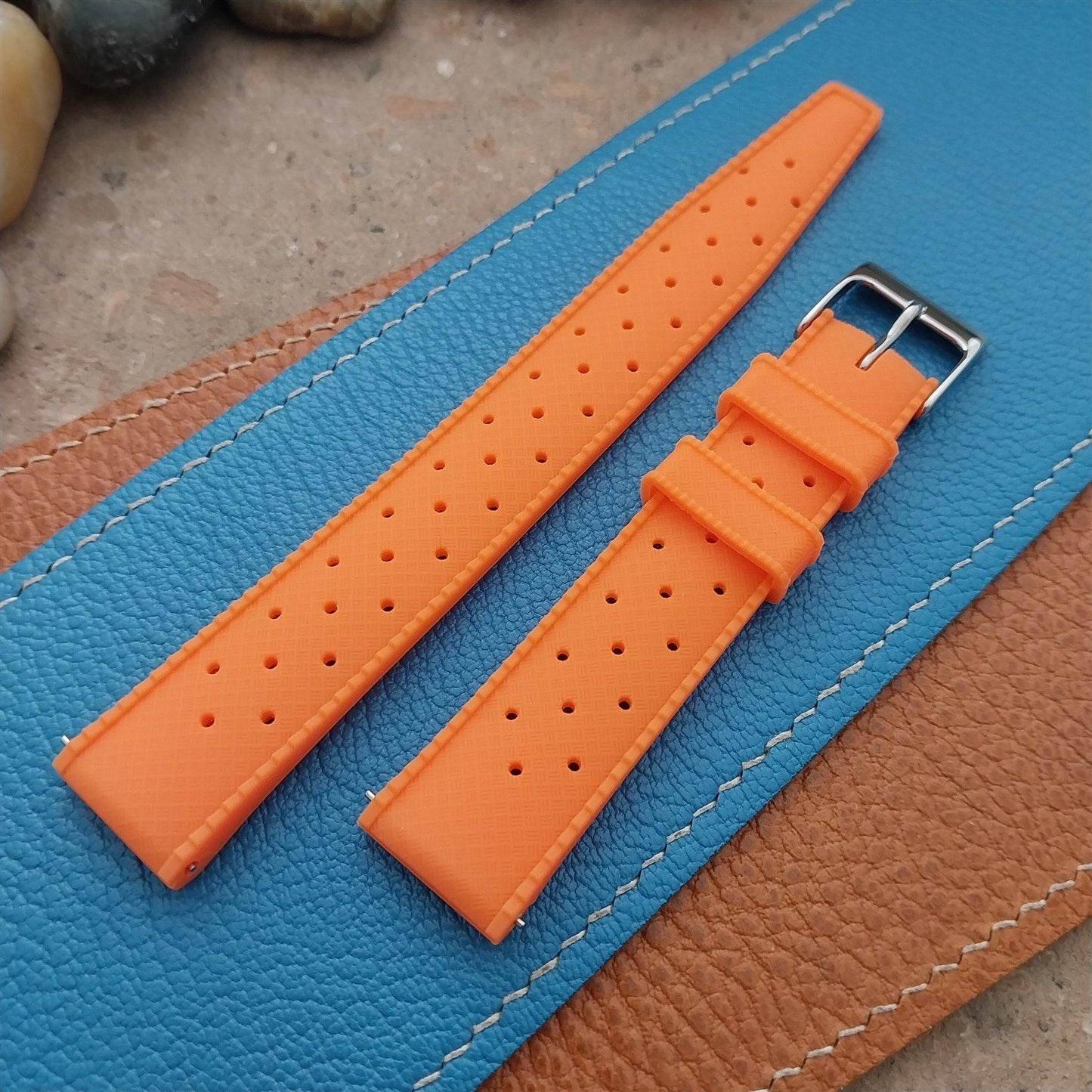 18mm FKM Orange Tropical Divers Watch Strap QR Spring Bars Polished Buckle