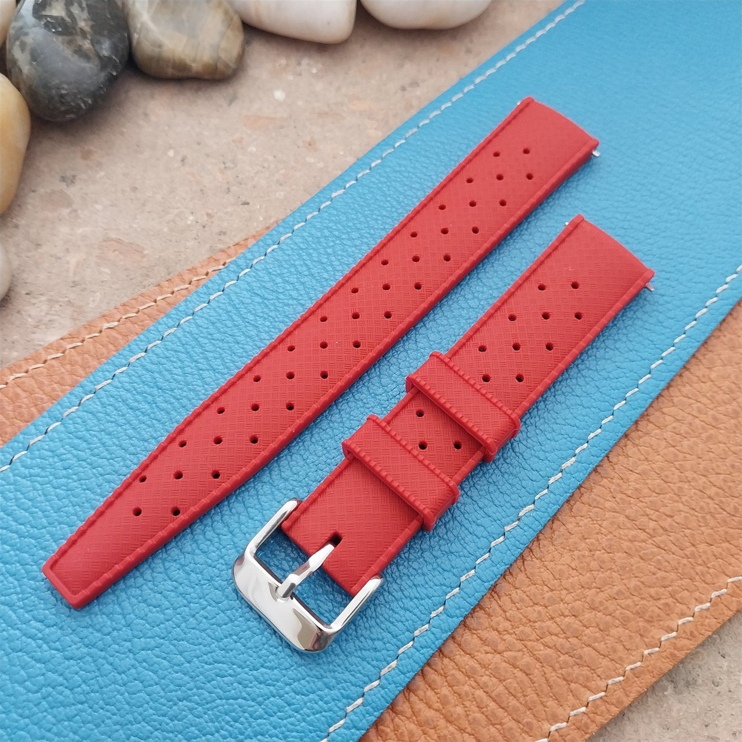 18mm FKM Red Tropical Divers Watch Strap QR Spring Bars Polished Buckle
