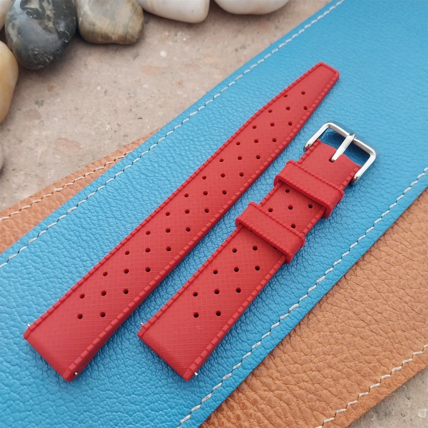 18mm FKM Red Tropical Divers Watch Strap QR Spring Bars Polished Buckle