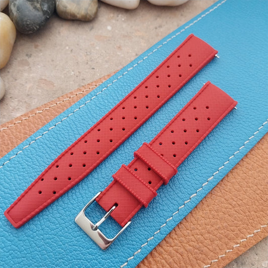 18mm FKM Red Tropical Divers Watch Strap QR Spring Bars Polished Buckle