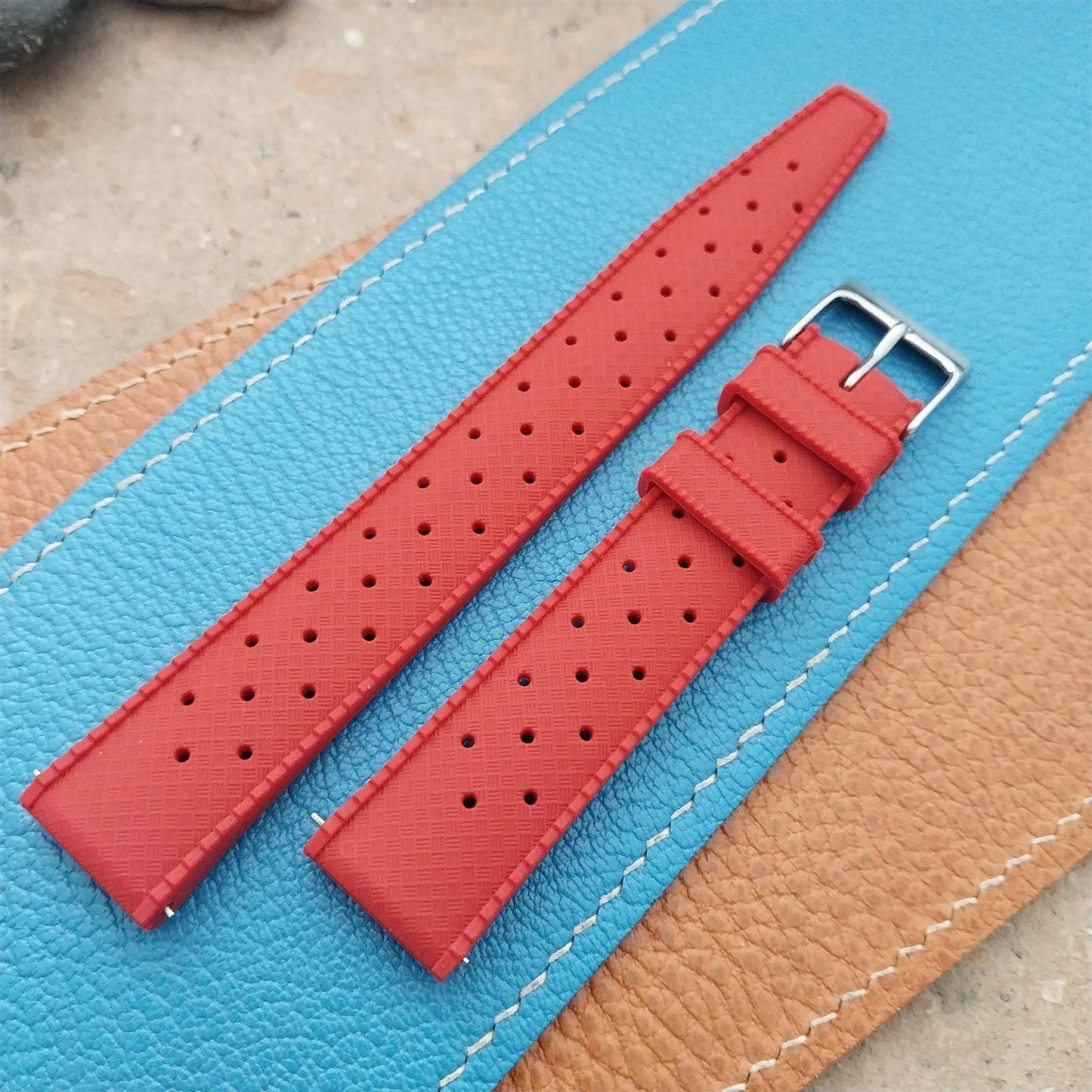 18mm FKM Red Tropical Divers Watch Strap QR Spring Bars Polished Buckle