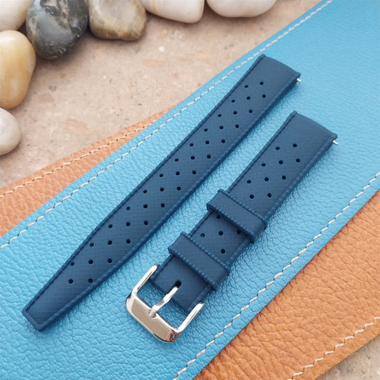 18mm FKM Blue Tropical Divers Watch Strap QR Spring Bars Polished Buckle