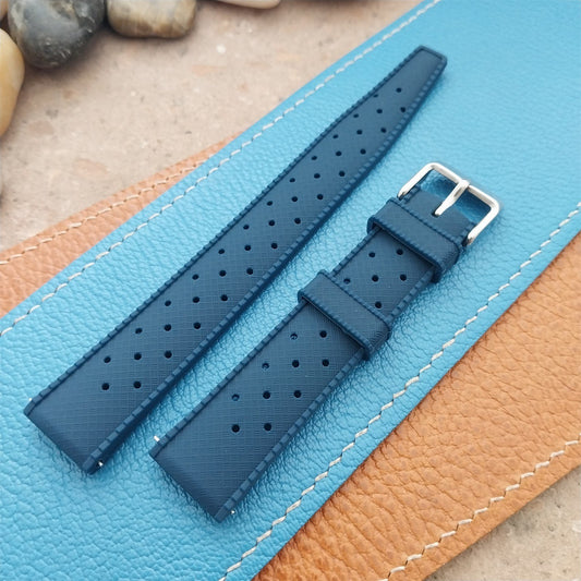 18mm FKM Blue Tropical Divers Watch Strap QR Spring Bars Polished Buckle