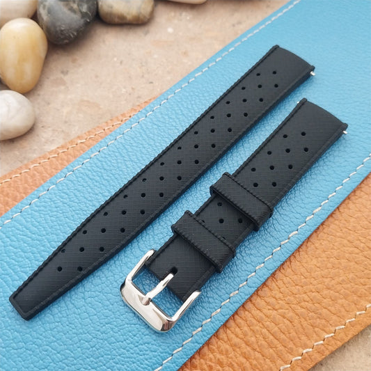18mm FKM Black Tropical Divers Watch Strap QR Spring Bars Polished Buckle