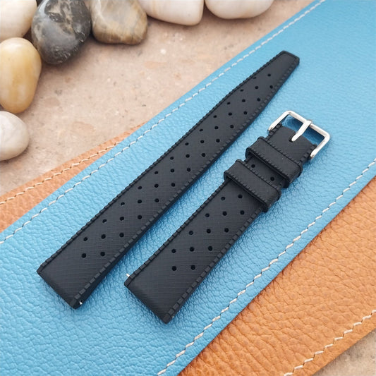 18mm FKM Black Tropical Divers Watch Strap QR Spring Bars Polished Buckle