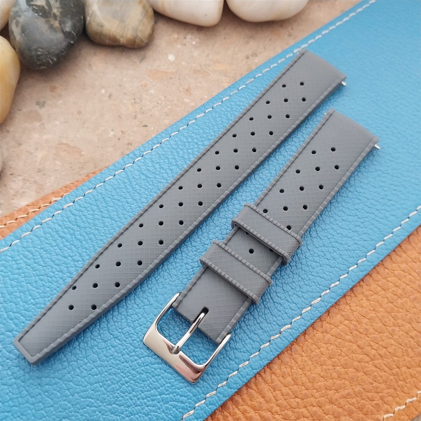 18mm FKM Gray Tropical Divers Watch Strap QR Spring Bars Polished Buckle